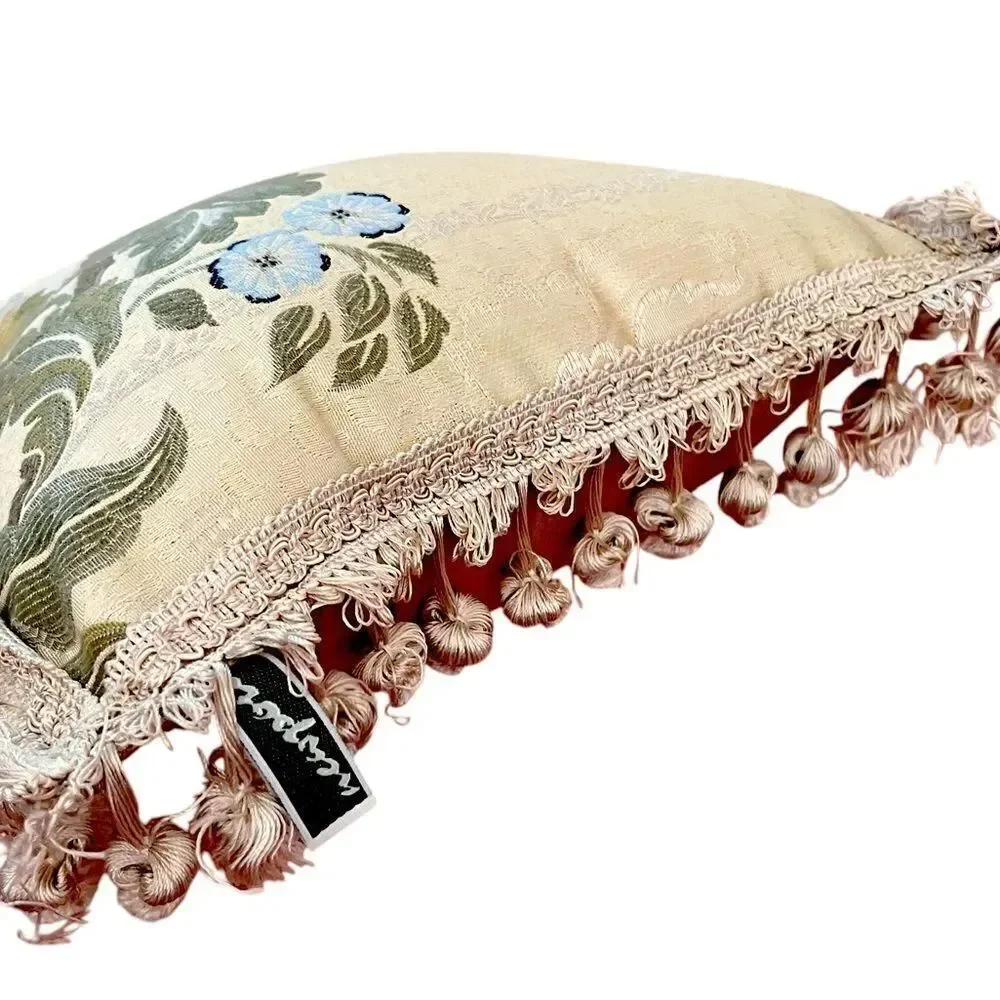 Vintage Newport Asian Silk Tassel Fringe Accent Pillow
